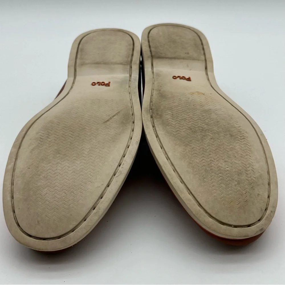 Polo by Ralph Lauren Coral Canvas and Brown Leather Boat Shoes with White Sole